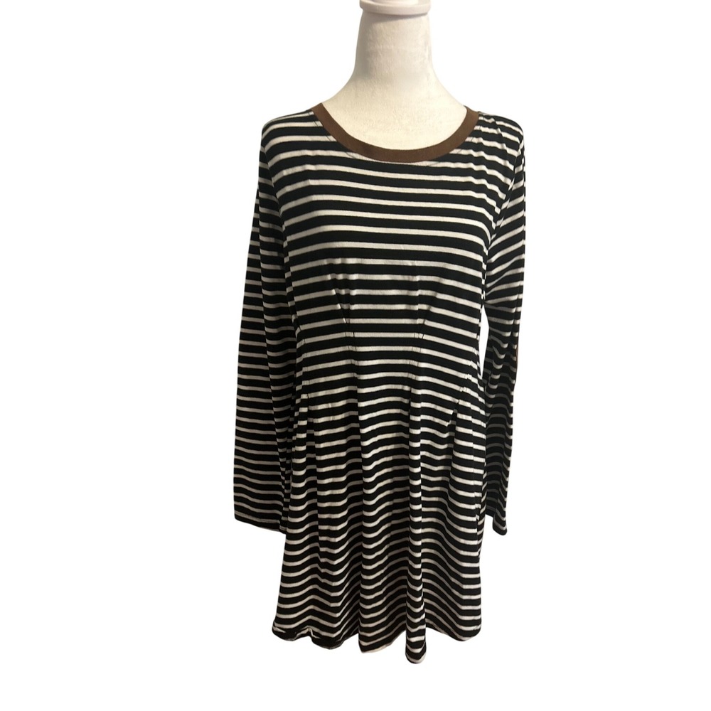 Umgee Medium Striped black dress casual elbow patch equestrian western old money